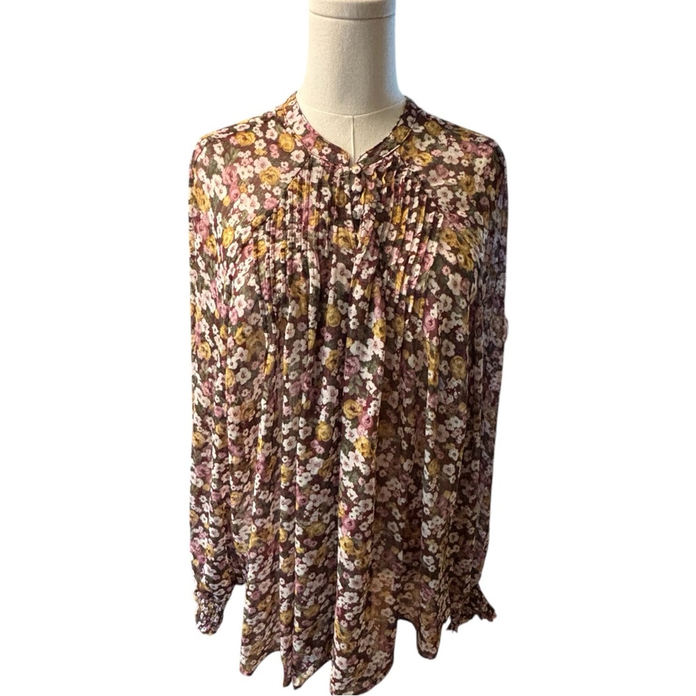 Torrid 3X Blouse Long Sleeve Fall Floral Metallic Thread Button Details Relaxed - Picture 12 of 14